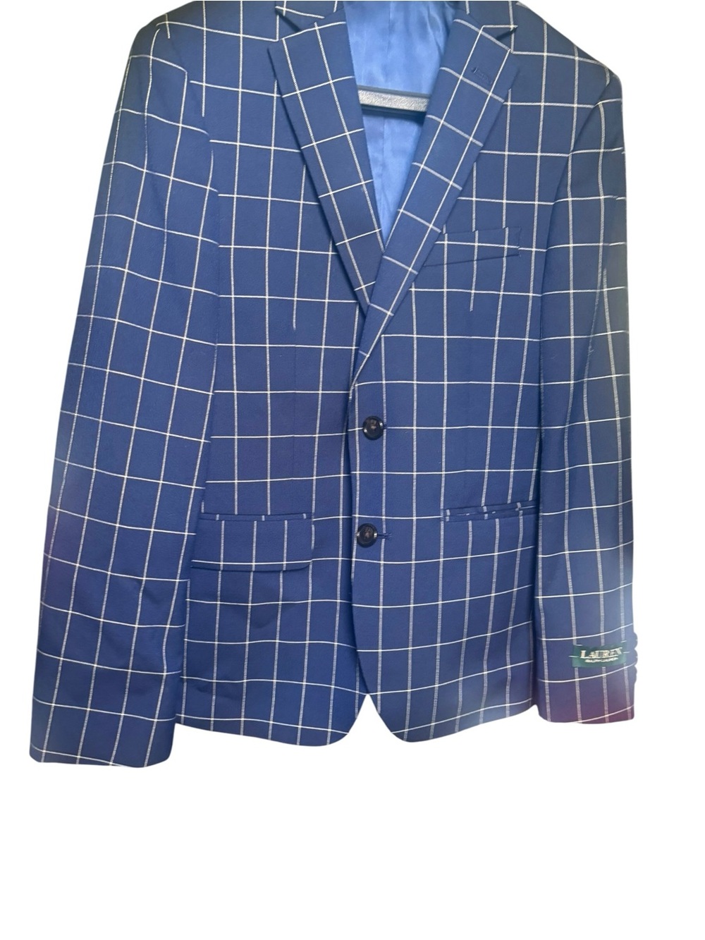 Lauren Ralph Lauren Boys Blue White Windowpane Blazer Suit Jacket Sz 12R NWOT